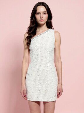 open lace back dress One-Shoulder Embellished Tulle Formal Evening Dress